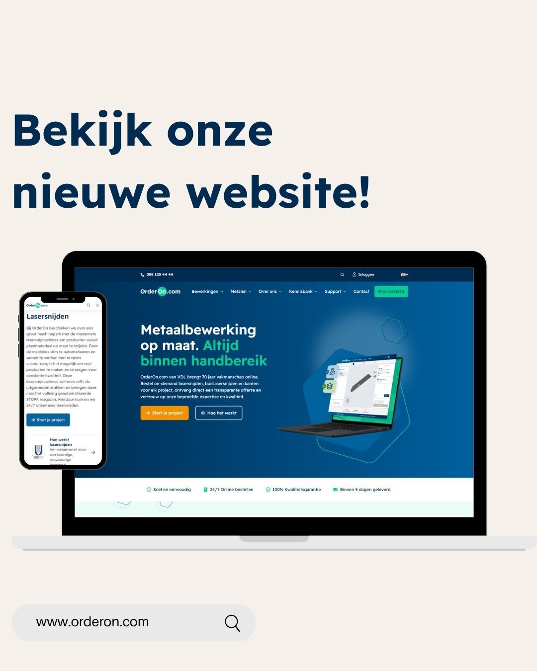 Nieuwe website OrderOn in een template voor desktop en mobiele telefoon